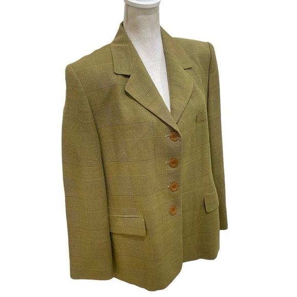 NWT Linda Allard ellen tracy 2 piece micro plaid pantsuit lined moss color sz 16 - Picture 4 of 14